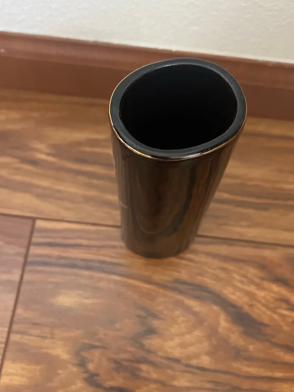 Otagiri Black Cylinder Vase with Orange and White Floral Motif (made in Japan)